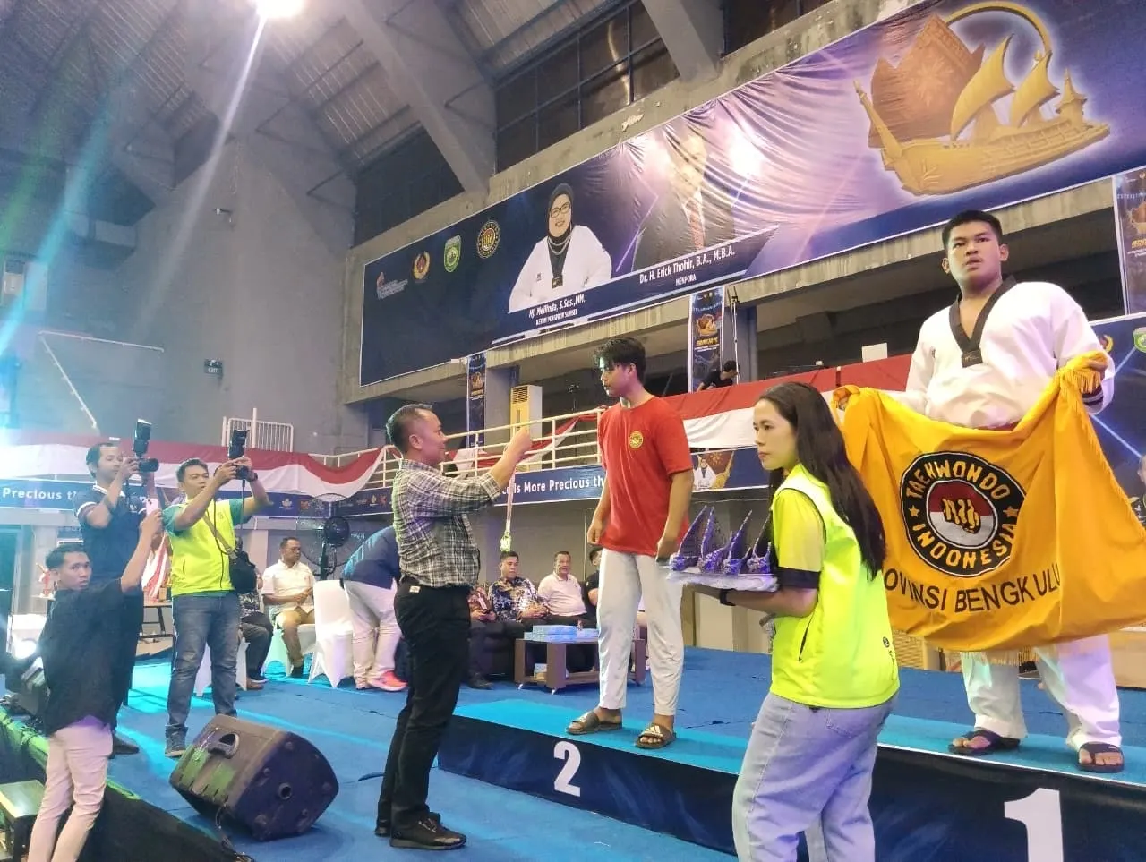 Wadansat Brimob Polda Sumsel Hadiri Penutupan Sriwijaya International Taekwondo Championship 2025 di GOR Ranau Jakabaring