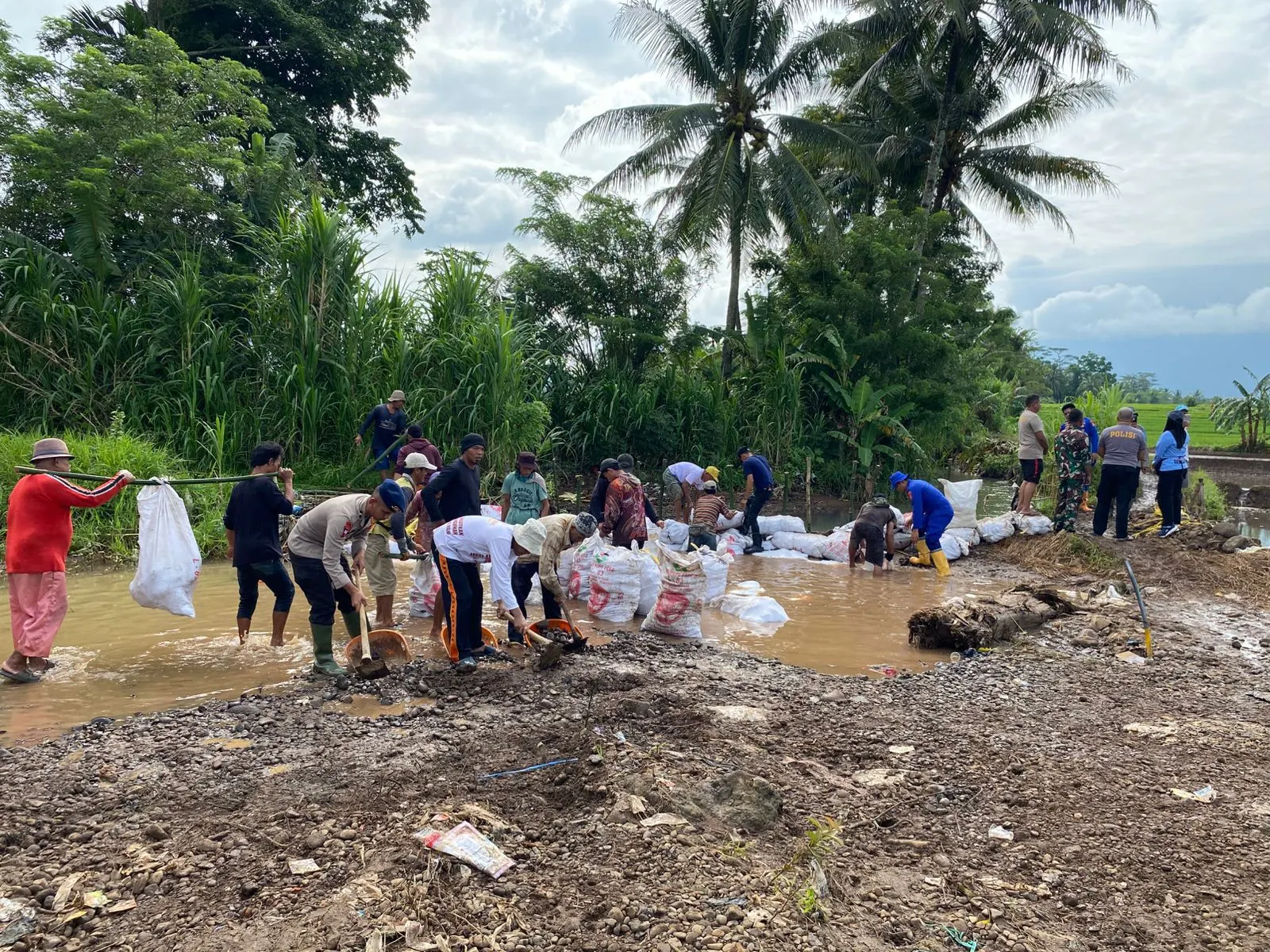 Satbrimob polda banten bersama Warga Gotong Royong Memperbaiki akses jala yang terdampak luapan air sungai di padarincang Satbrimob polda banten bersama Warga Gotong Royong Memperbaiki akses jala yang terdampak luapan air sungai di padarincang