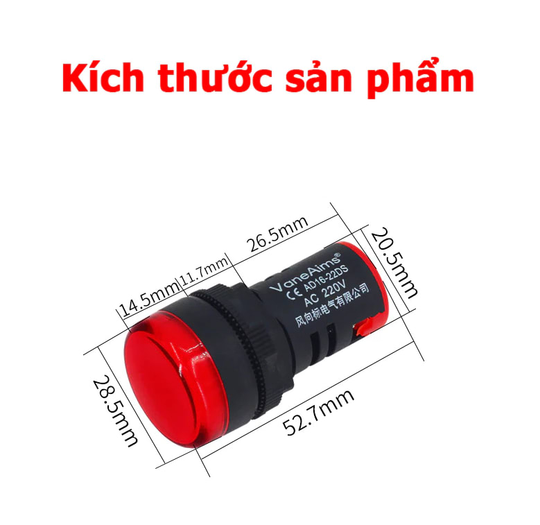 5 CÁI ĐÈN BÁO phi 22mm AD16-22D ĐỎ