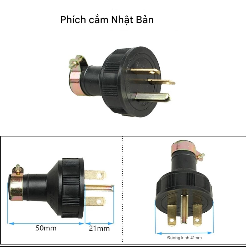 Phích cắm 3 chân dùng cho máy phát điện nhật CHÂN NGANG