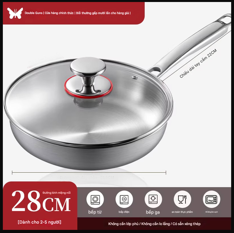 Chảo inox SUS316 Chảo có vung 28cm