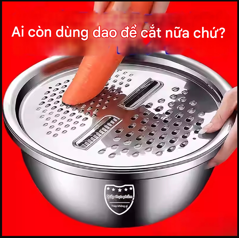 Bộ Nạo Rau Củ Quả Kèm Rổ Chậu Inox 304 rộng 25cm Đa Năng
