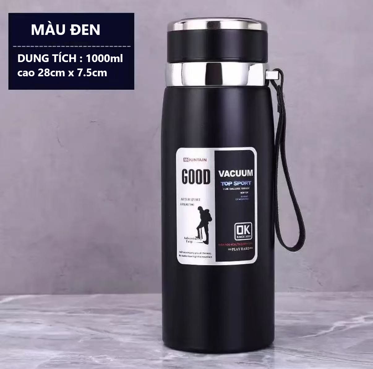Bình giữ nhiệt inox 316 cao cấp dung tích 1 Lít MÀU ĐEN