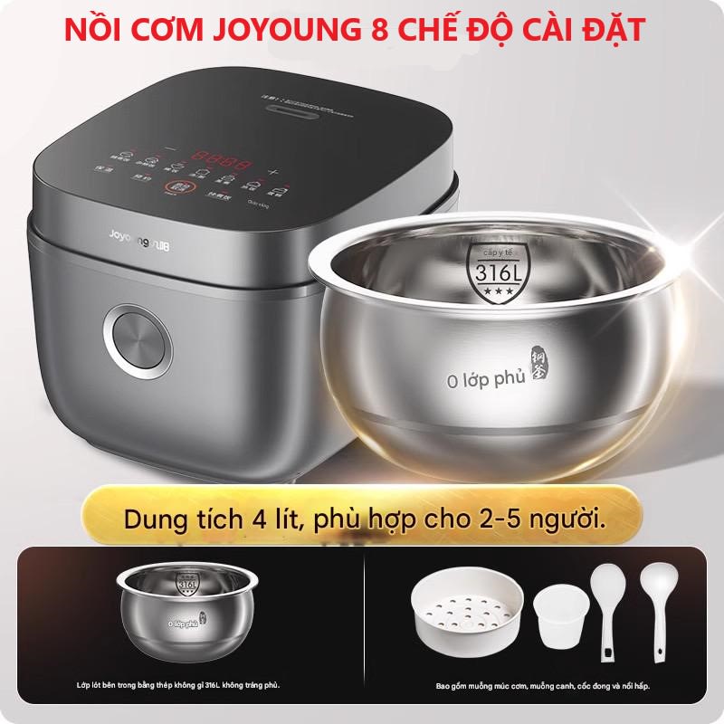 Nồi cơm điện JOYOUNG cao cấp 8 chế độ cài đặt nồi 4 lít dầy dặn bằng inox 316 an toàn sức khỏe