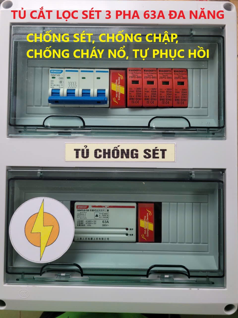Tủ Cắt Lọc Sét 3 Pha 63A Đa Năng 