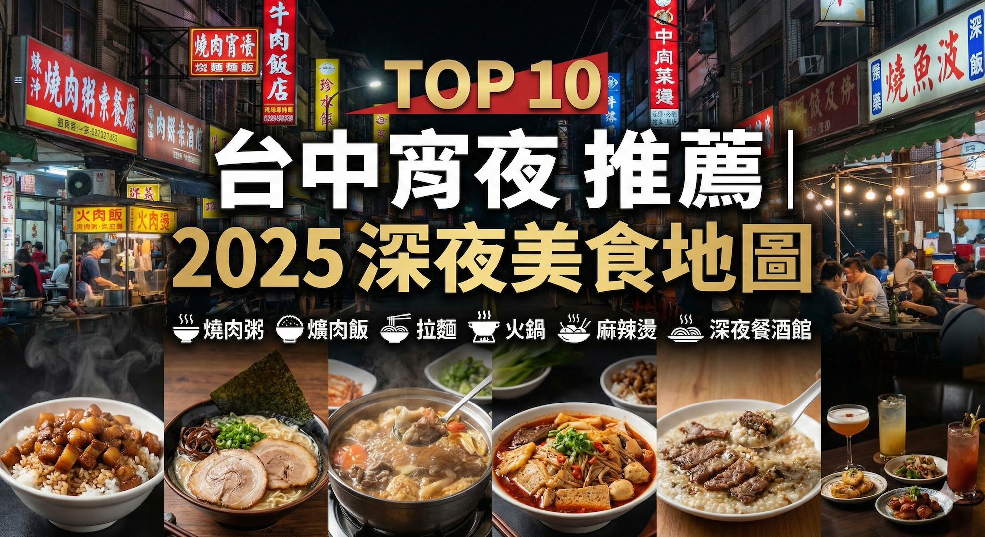 Top10 台中宵夜推薦|2025 深夜美食地圖:燒肉粥、爌肉飯、拉麵、火鍋、麻辣燙、深夜餐酒館