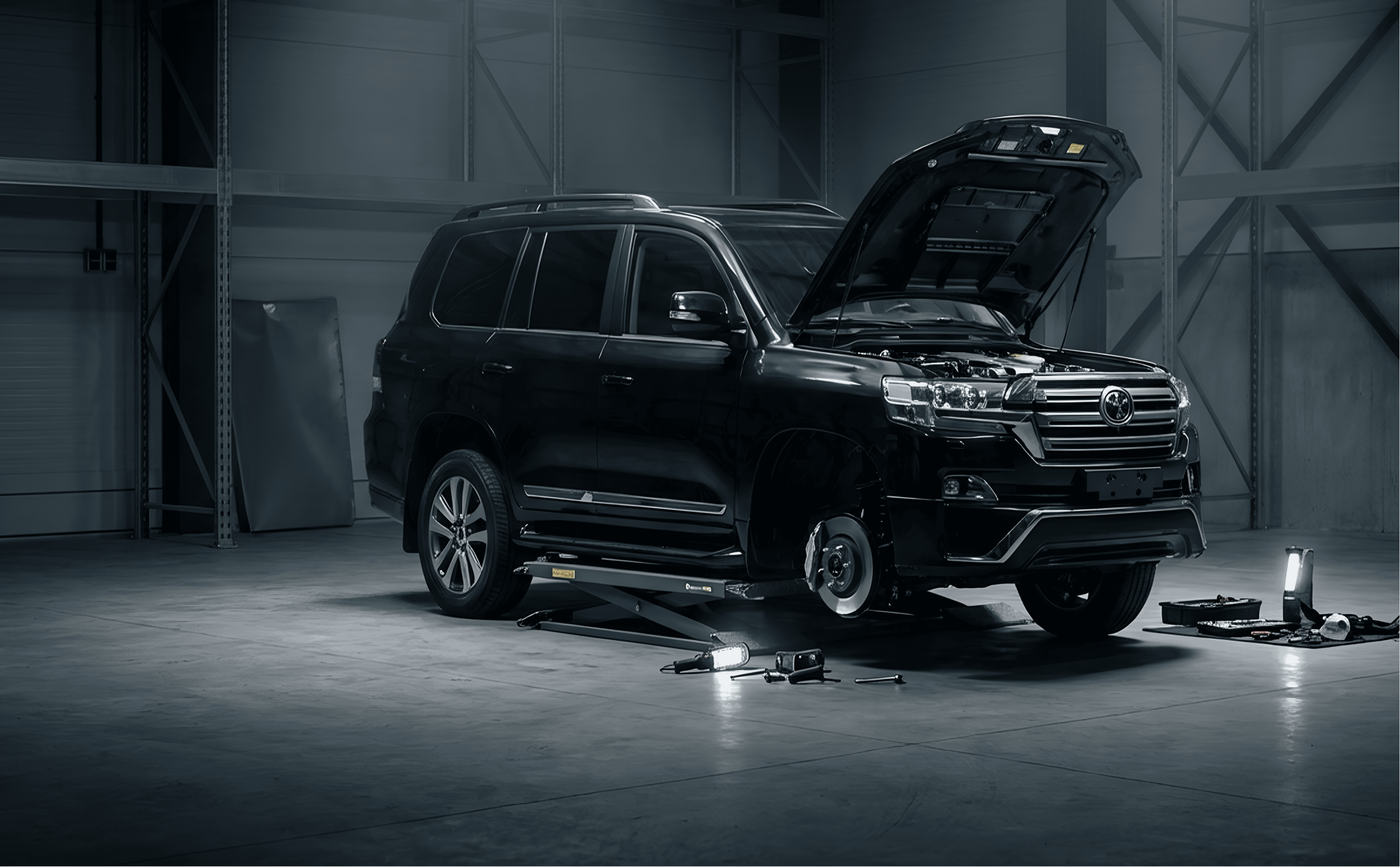 STG Autohuolto workshop with vehicle lifts in Vantaa