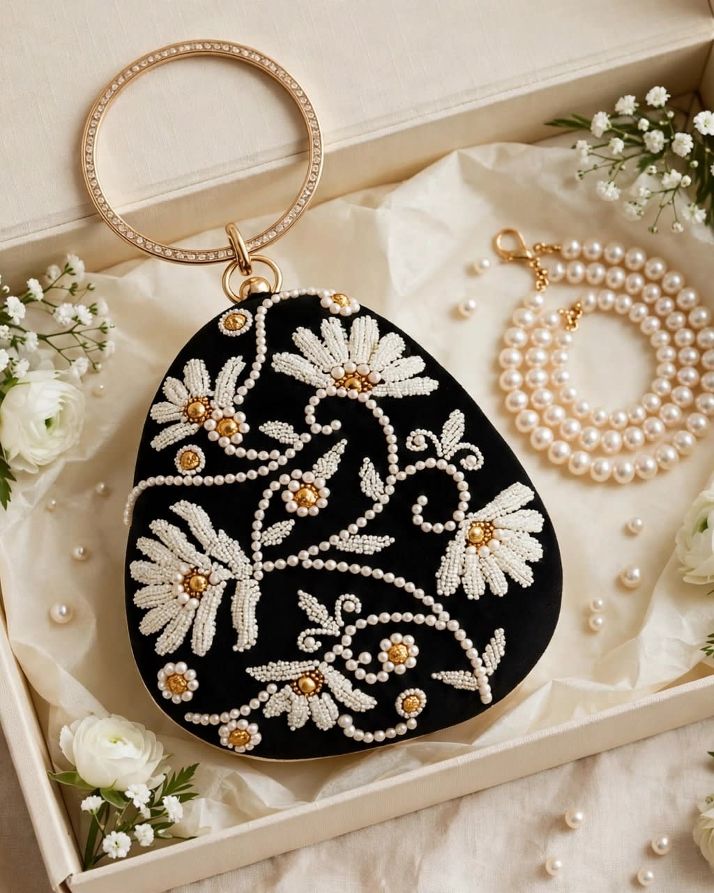 Oval Floral Embellished Clutch