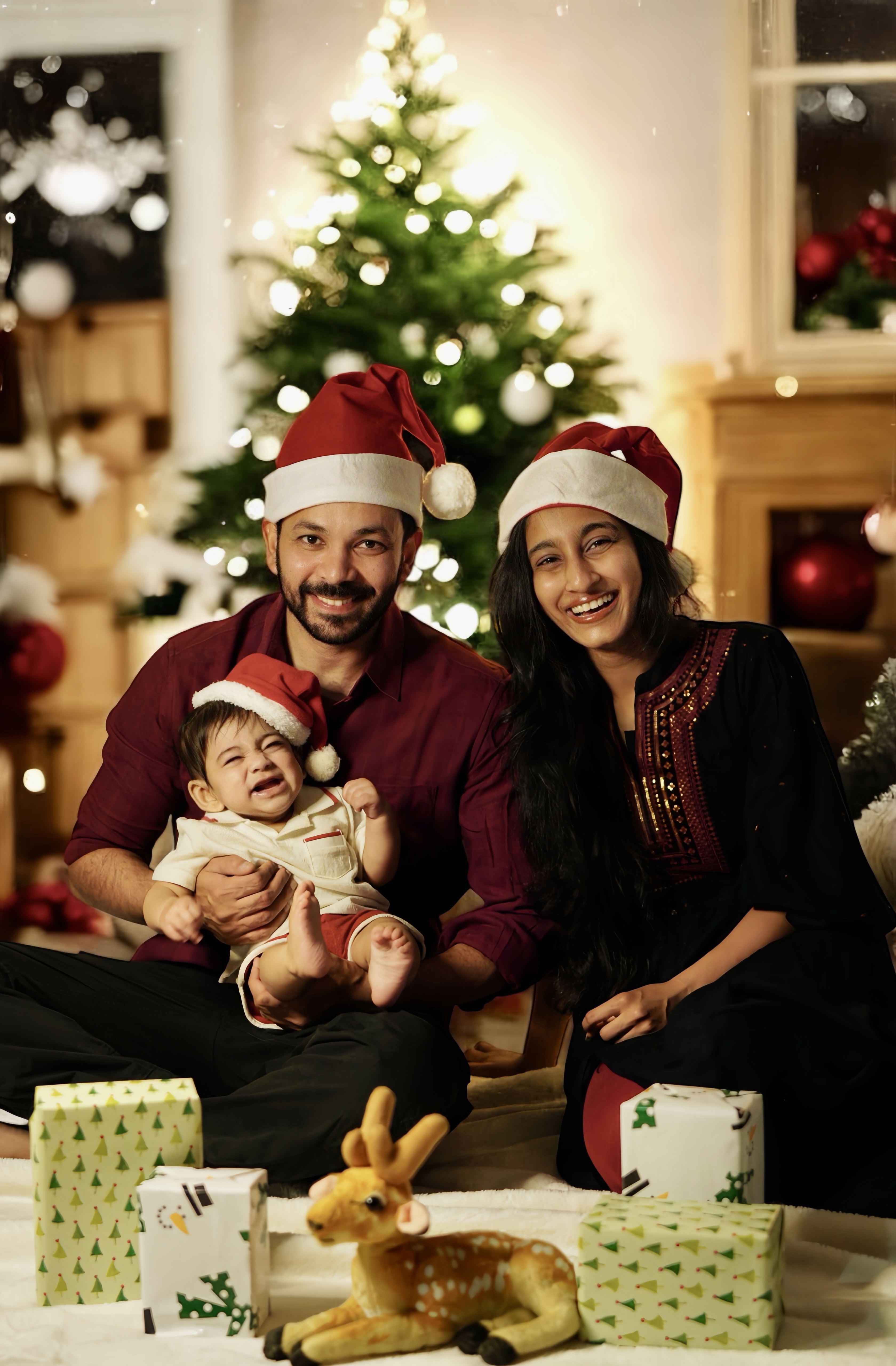 Baby standing and smiling