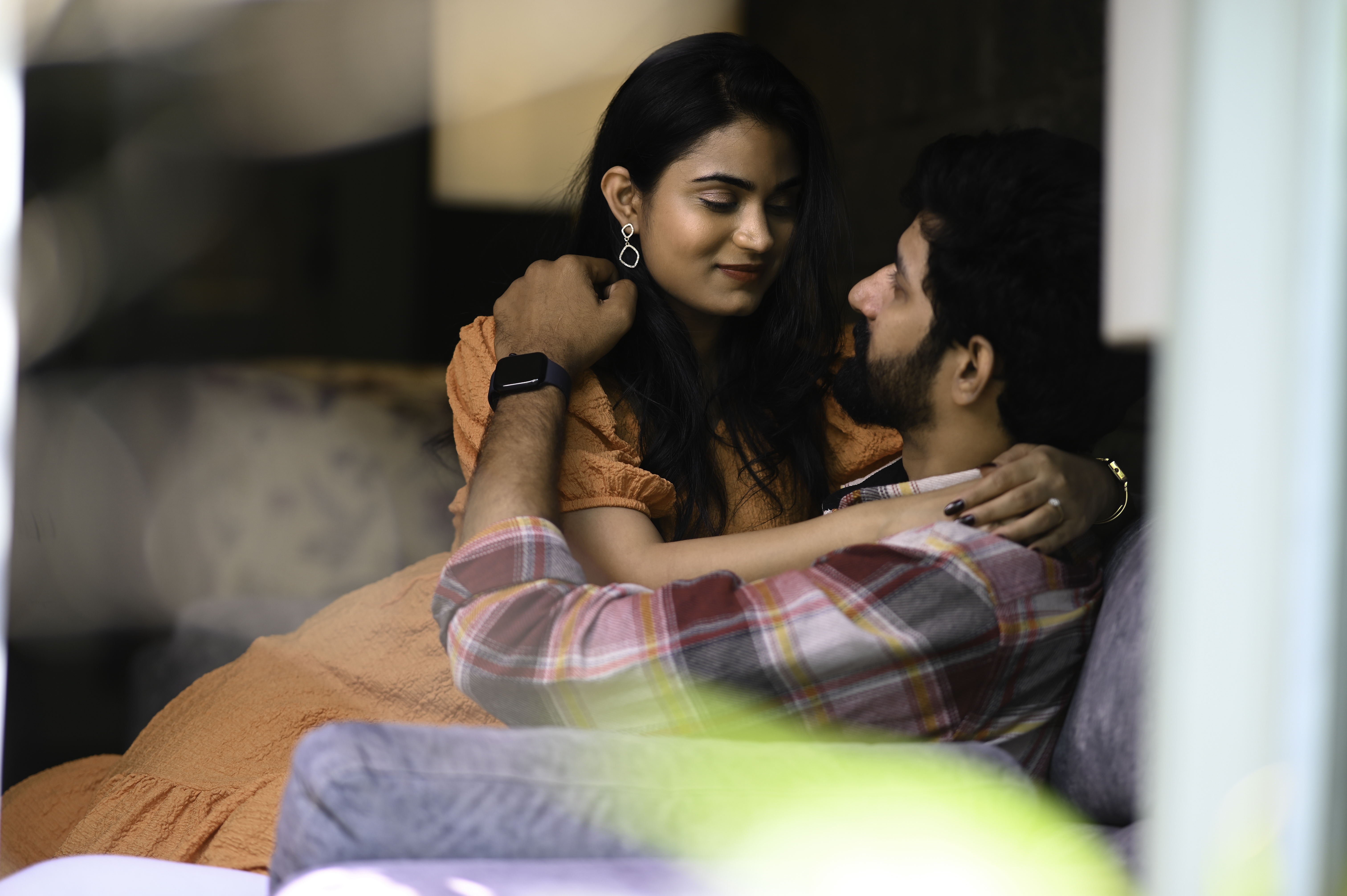 Bride with veil in golden light