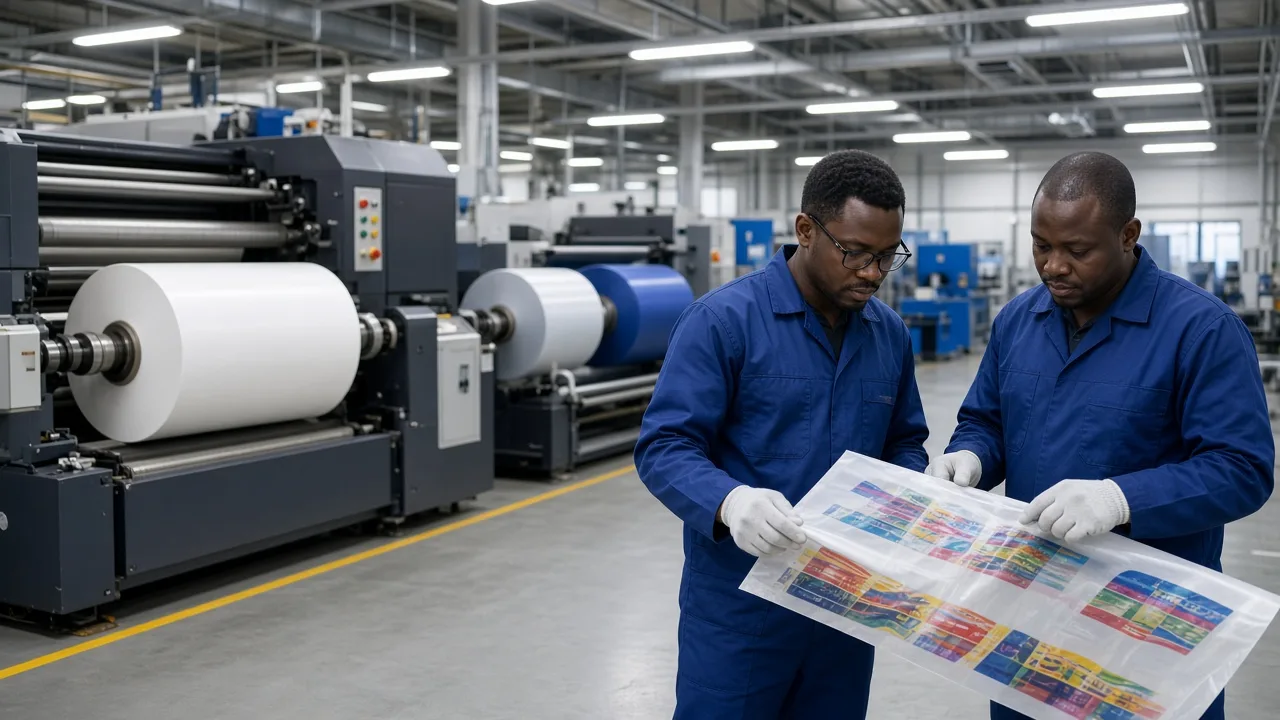 Flexible packaging printing and conversion machinery on an African factory floor