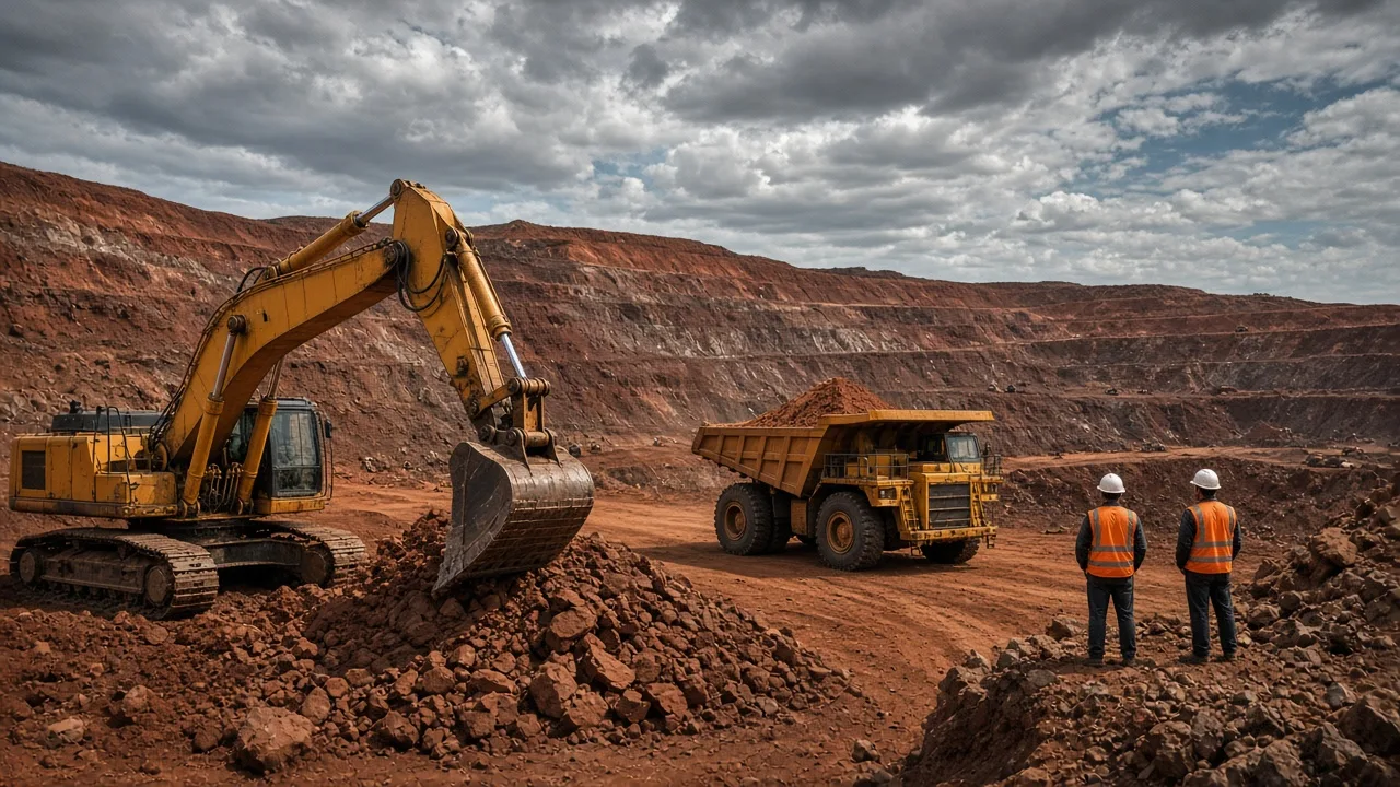 Mining site operations and heavy equipment in an East African mineral project