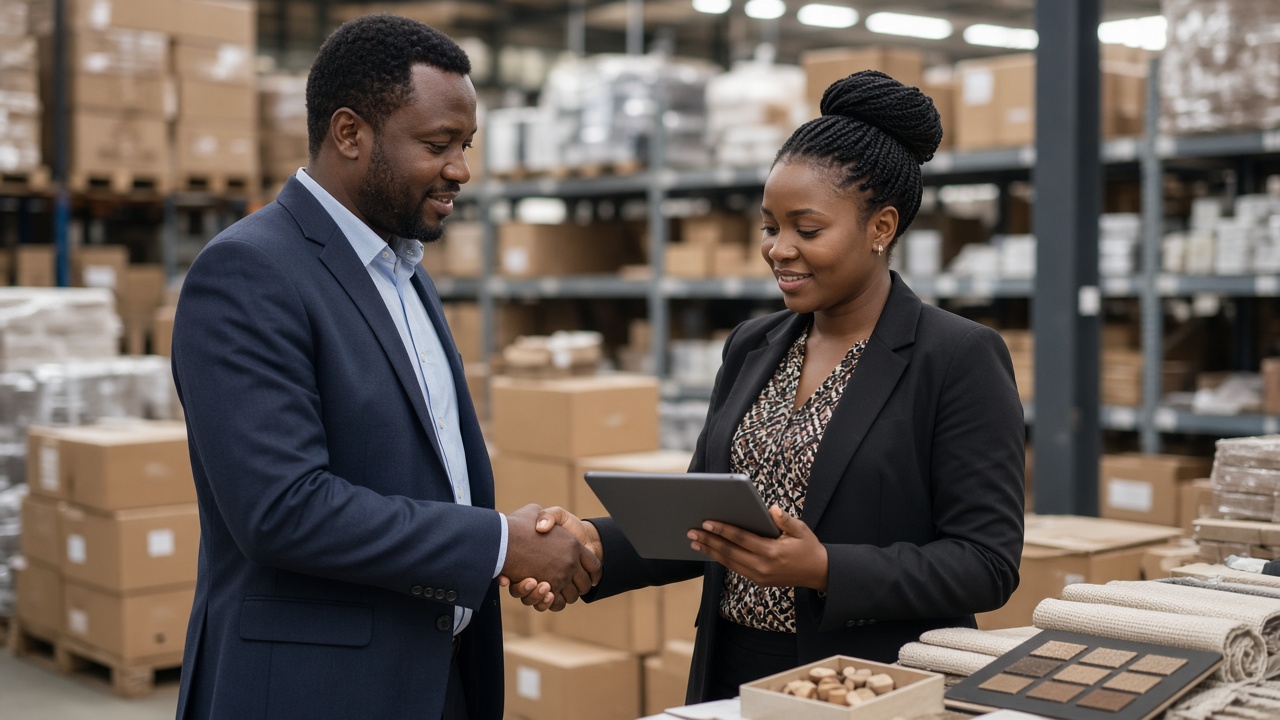 Business meeting between exporters and importers verifying trade partners in East Africa