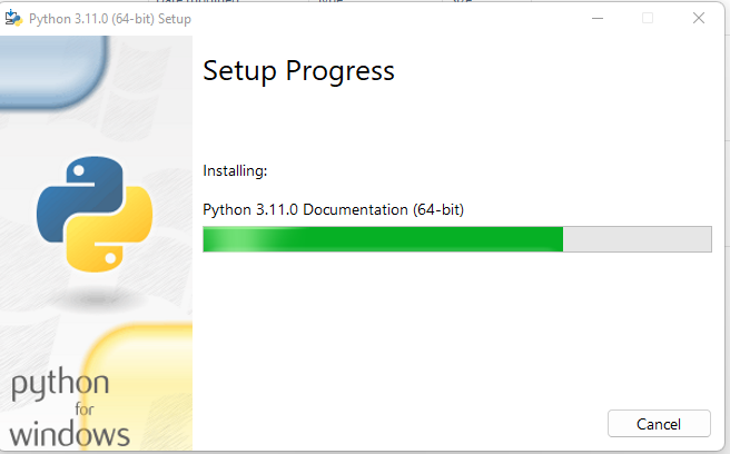 python installation progress