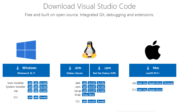 Visual studio code installers