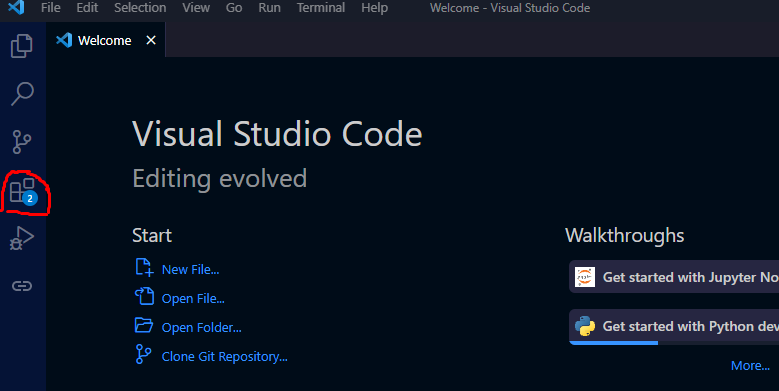 Extensions widget in VS code editor