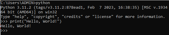 A  Hello world program on python interactive mode