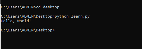 running python hello word program in script mode from terminal