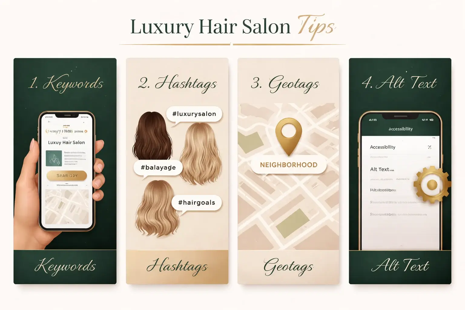 Infographic of 2026 Instagram best practices for hair stylists featuring local SEO, geotags, and alt text tips.