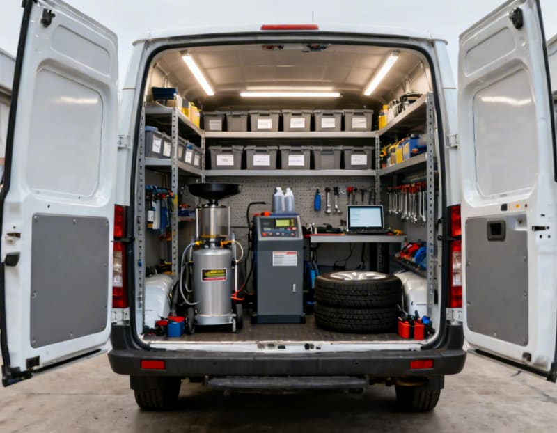 Interior of the Coastal Mobile service van with professional equipment