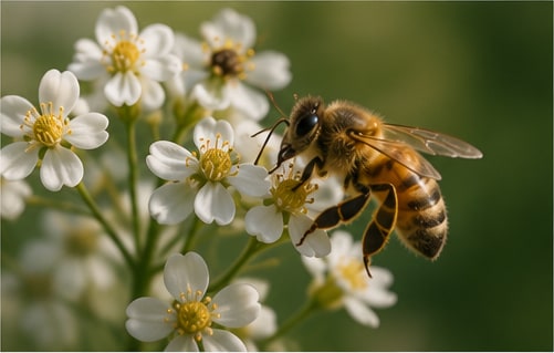Bees on white flowers.