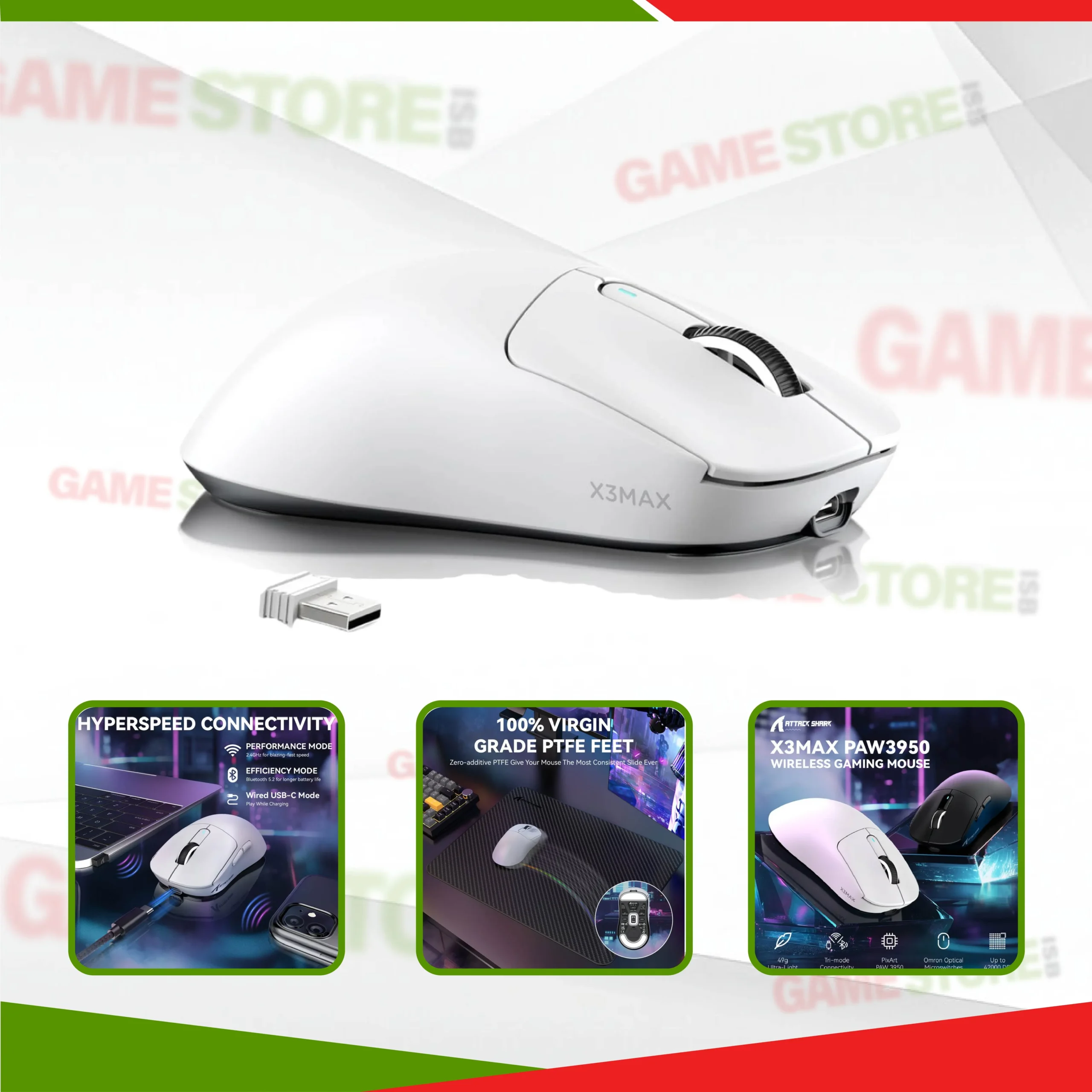 ATTACK SHARK X3MAX Wireless Gaming Mouse packaging and accessories