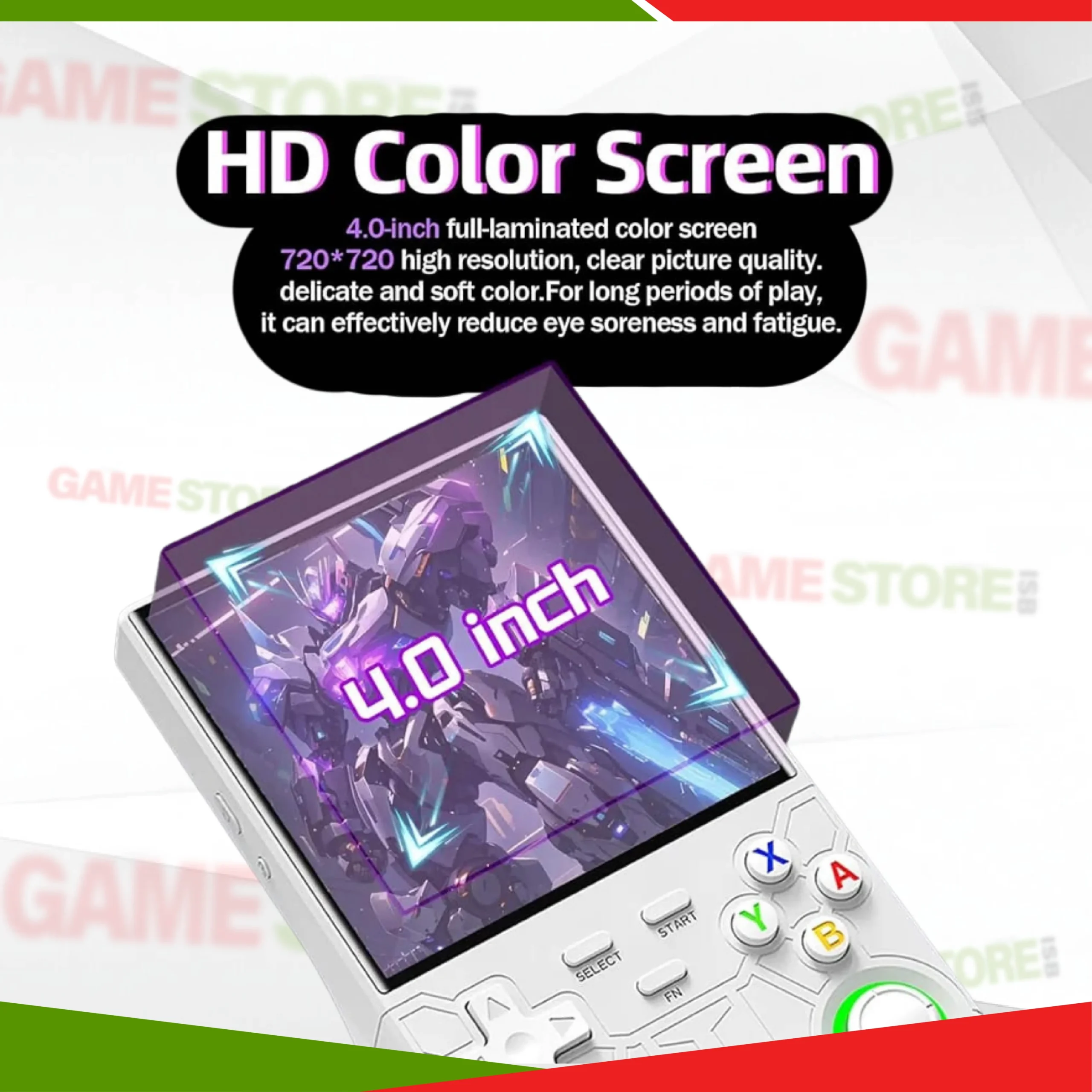 R36 Ultra retro handheld game console in hand showing classic retro game on screen