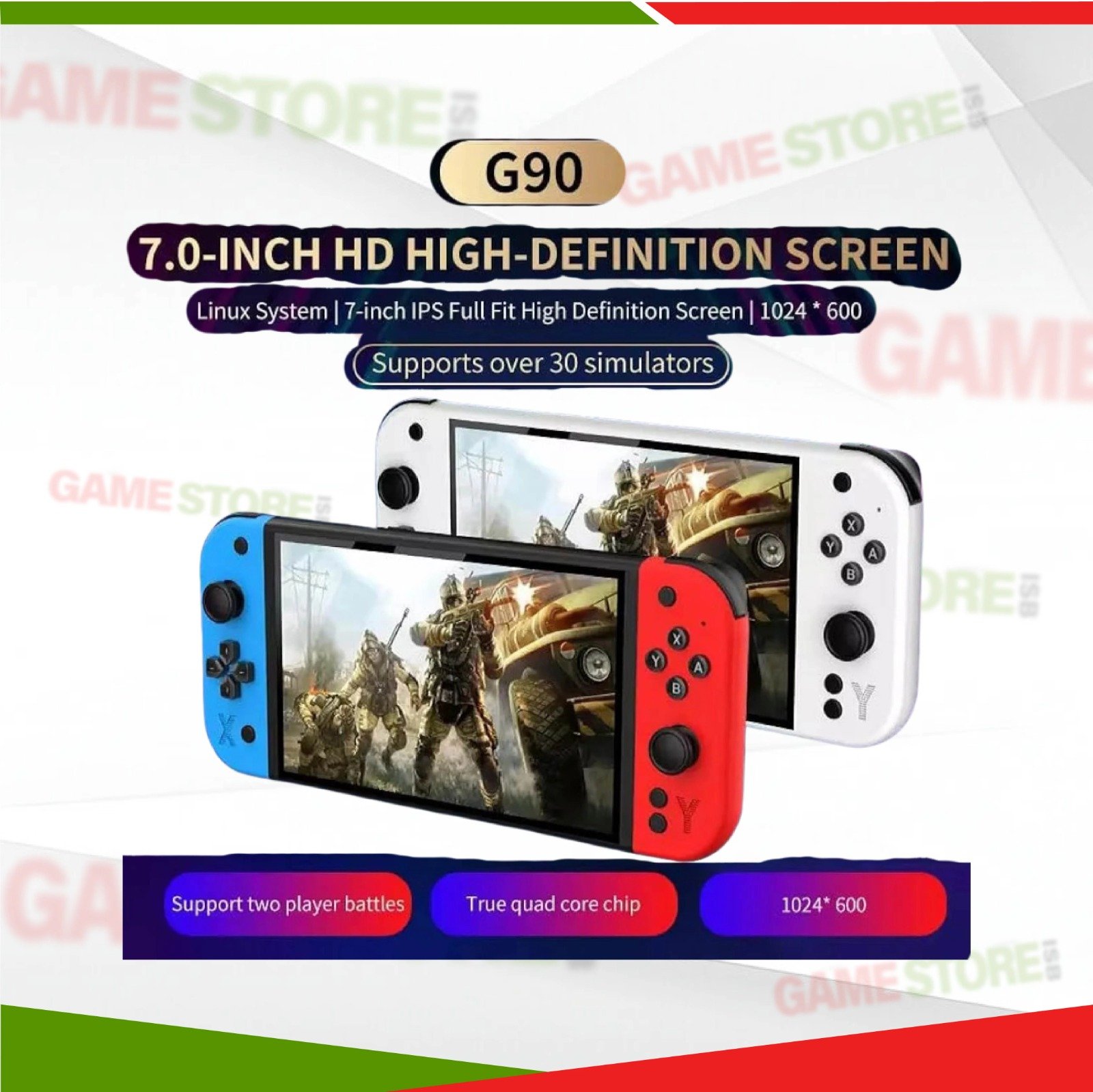 G90 7 inch retro handheld game console for PSP and PS1 games with dual analog sticks