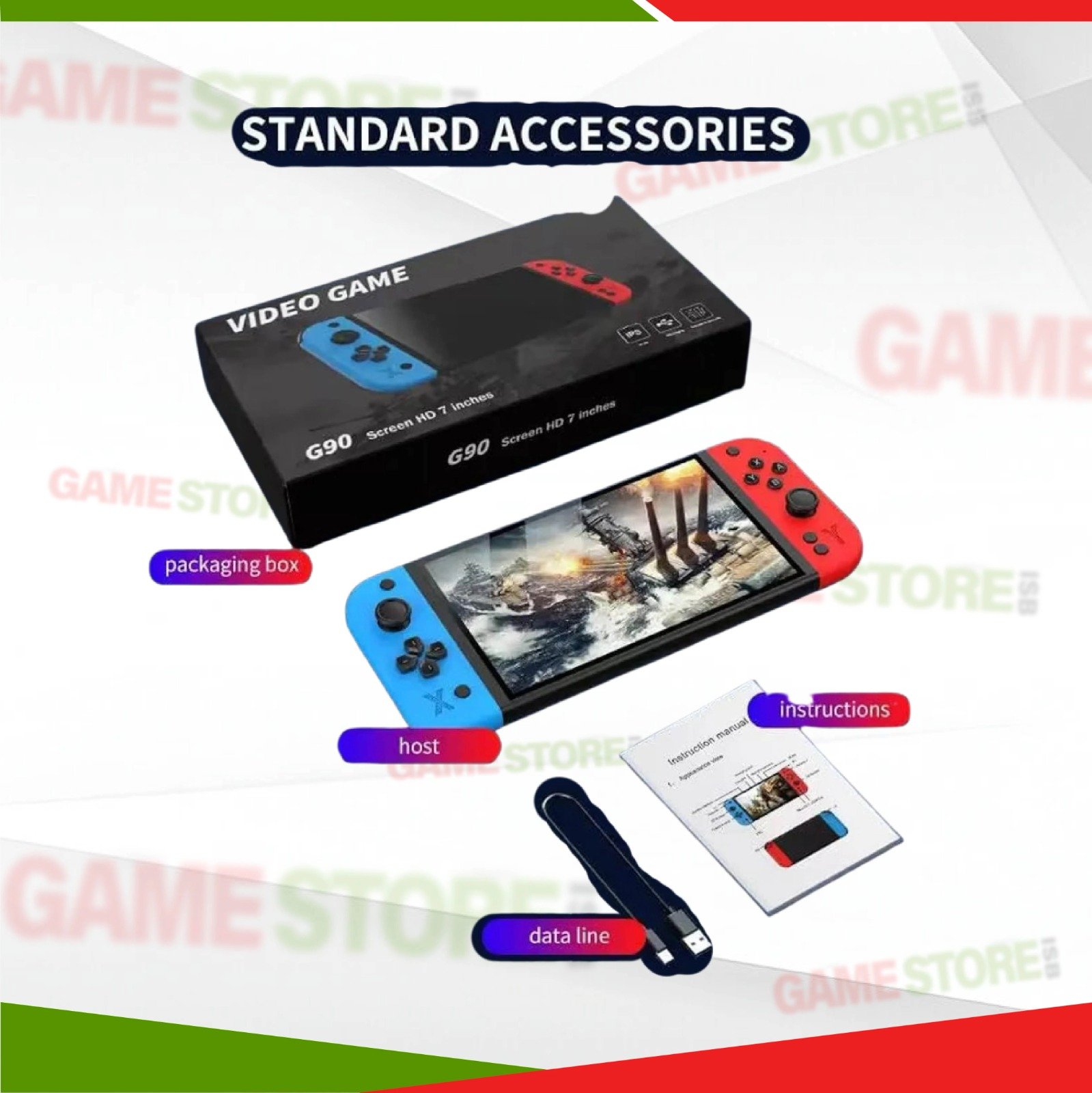 G90 7 inch retro handheld game console for PSP and PS1 games with dual analog sticks