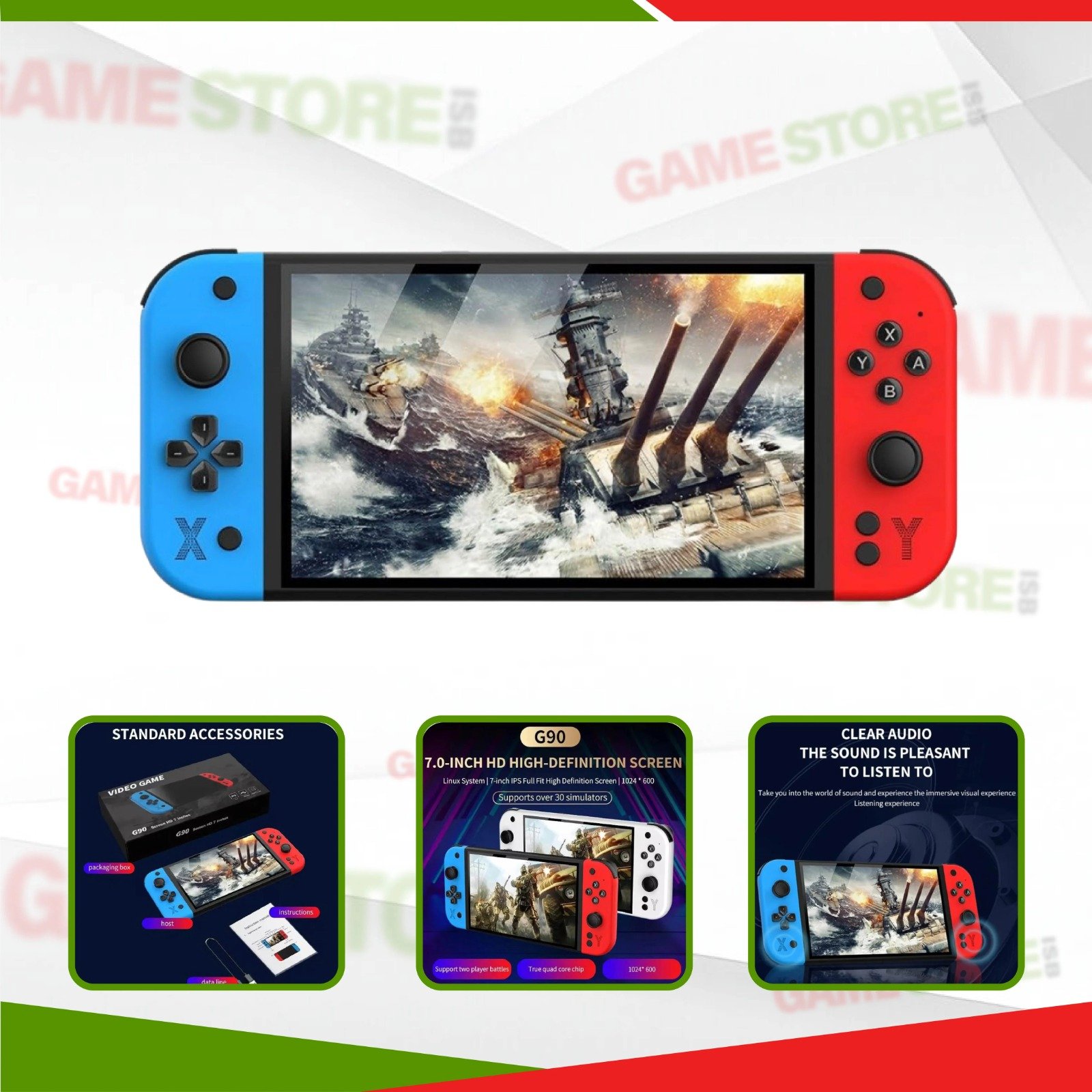 G90 7 inch retro handheld game console for PSP and PS1 games with dual analog sticks