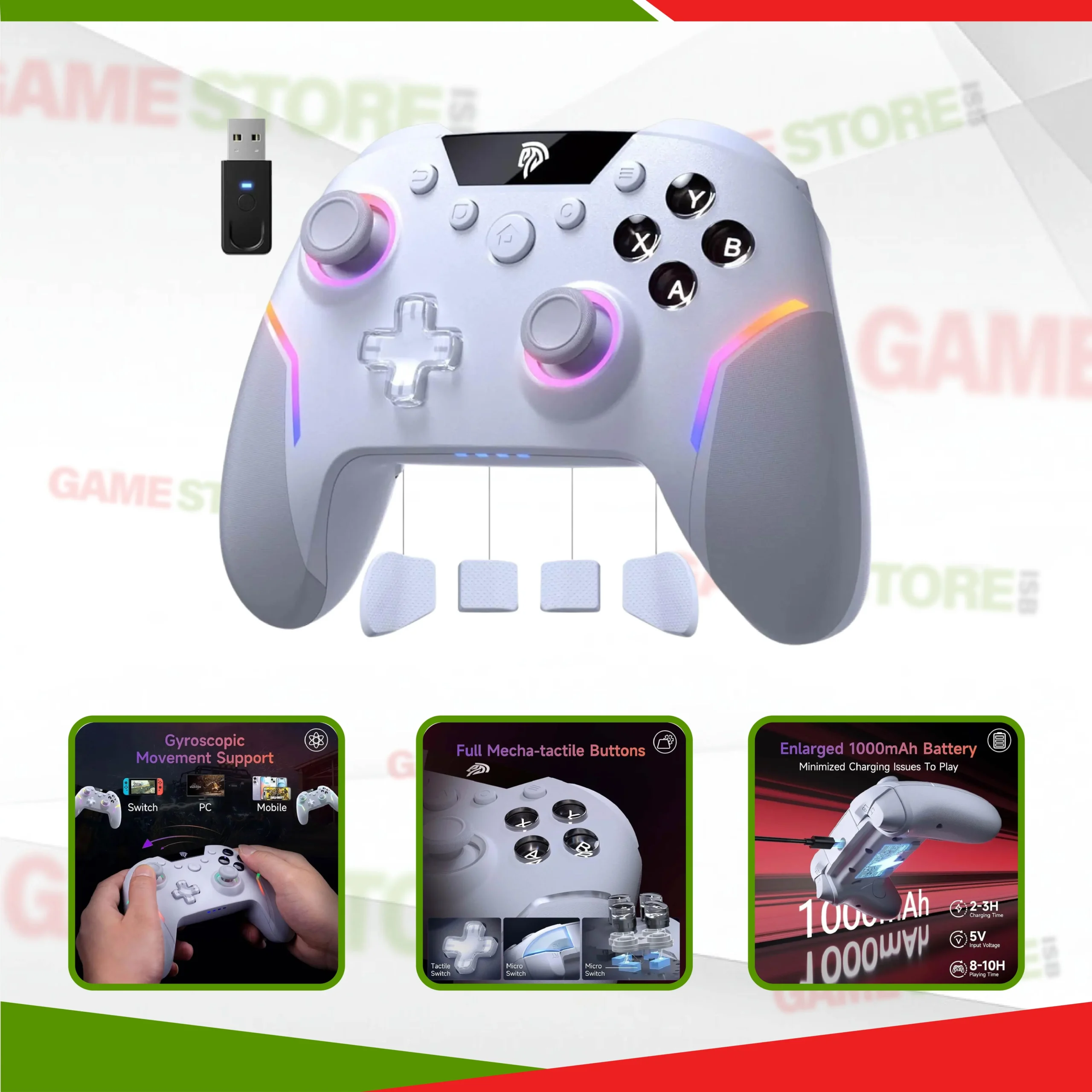 EasySMX X20 Wireless Gaming Controller multi-view image with RGB, Hall Effect sticks, mechanical buttons, and multi-platform support