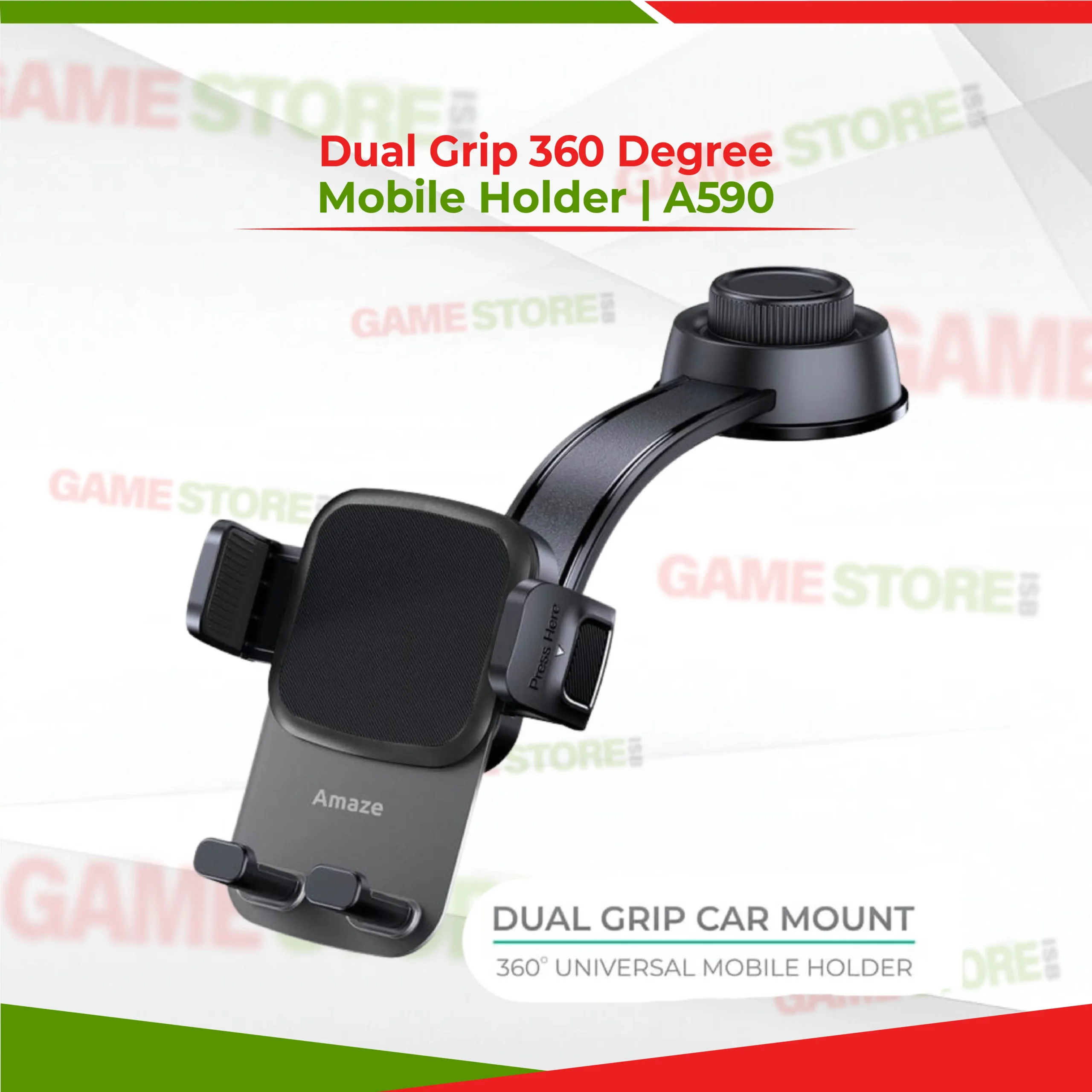 Dual Grip 360 Degree Mobile Holder A590 with 360 degree rotation and dual clamp design
