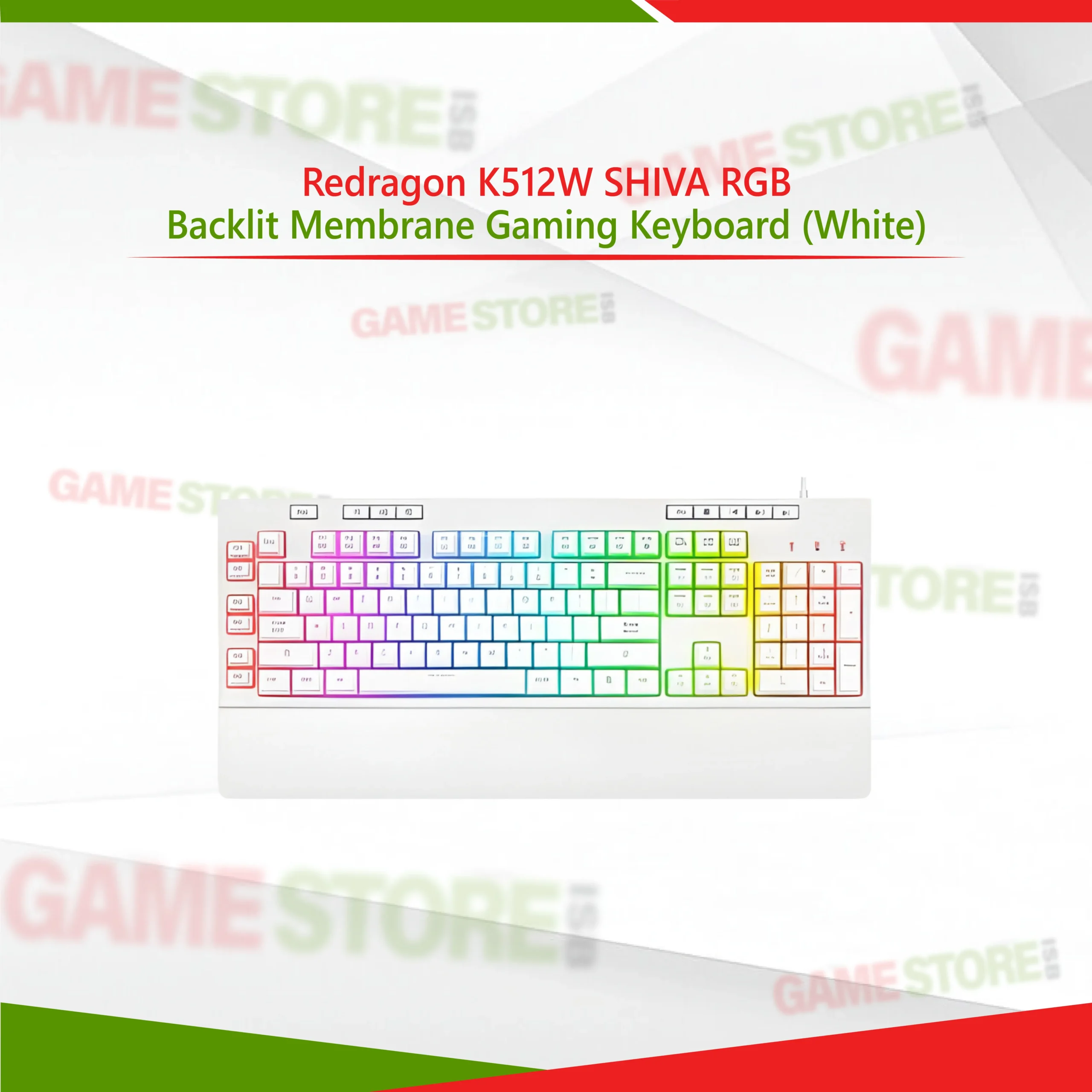 Redragon K512W SHIVA RGB Backlit Membrane Gaming Keyboard White full view