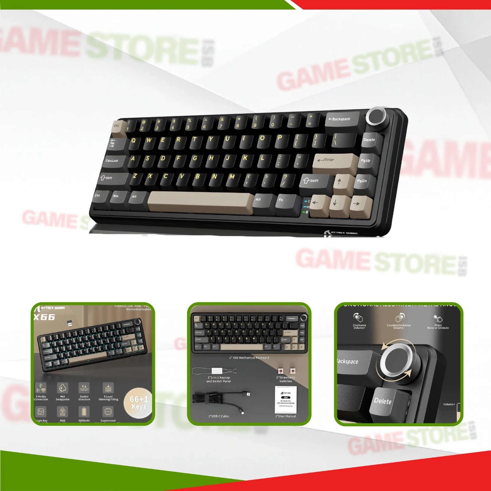 Attack Shark X66 Starry Black wireless mechanical gaming keyboard full product view
