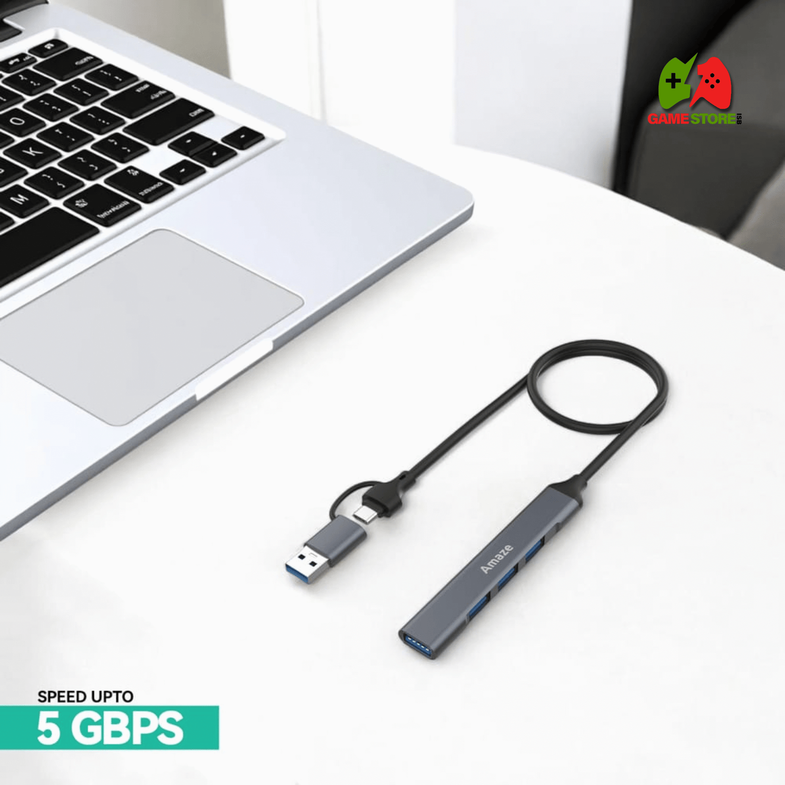 AMAZE A304 USB 3.0 + Type-C to 4-Port USB 3.0 Hub – Black