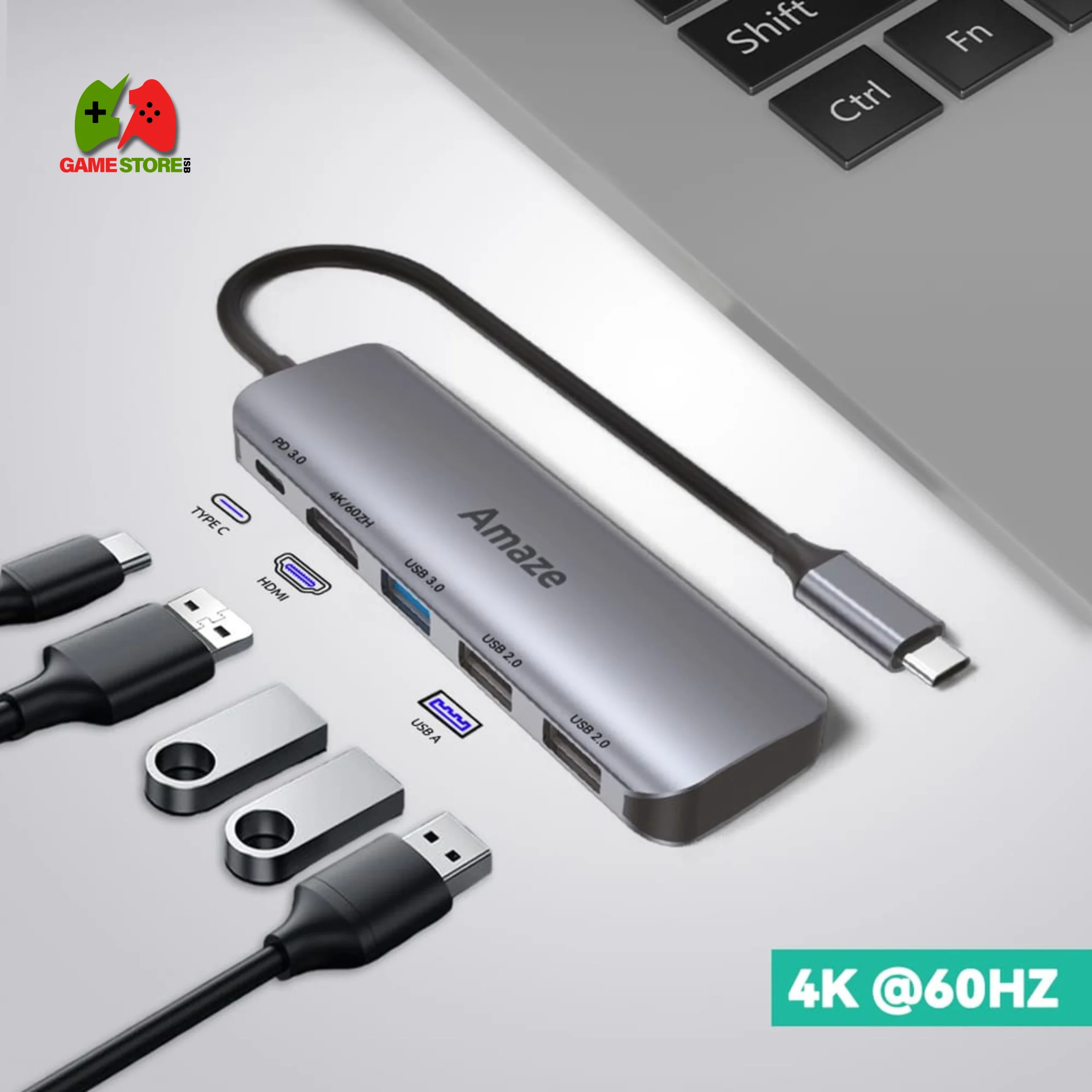 Amaze A325 5-in-1 Type-C Multifunction Hub with 4K HDMI, USB 3.0, USB 2.0, and 100W PD