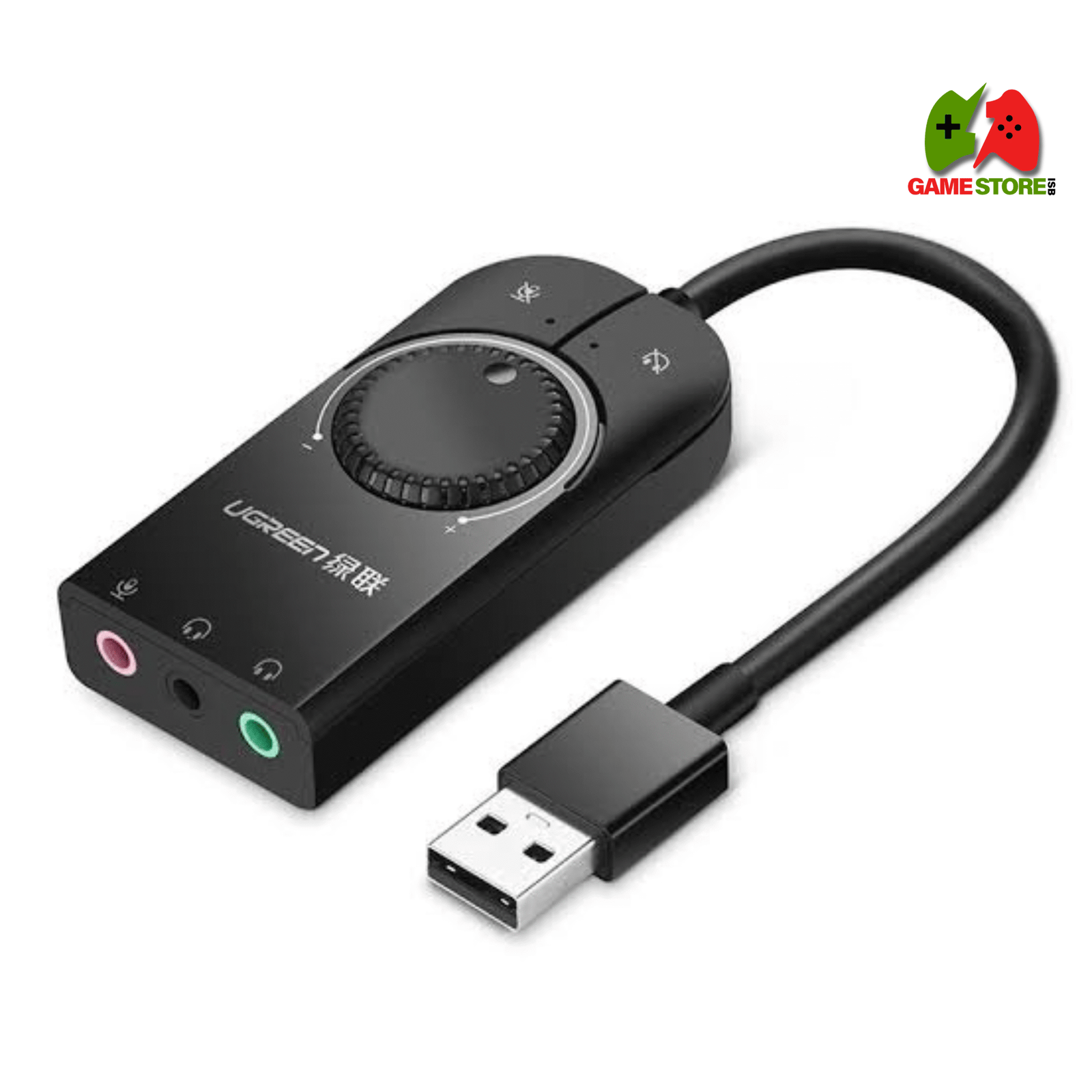TechRise USB Sound Card featuring 3.5mm audio jacks and USB connector