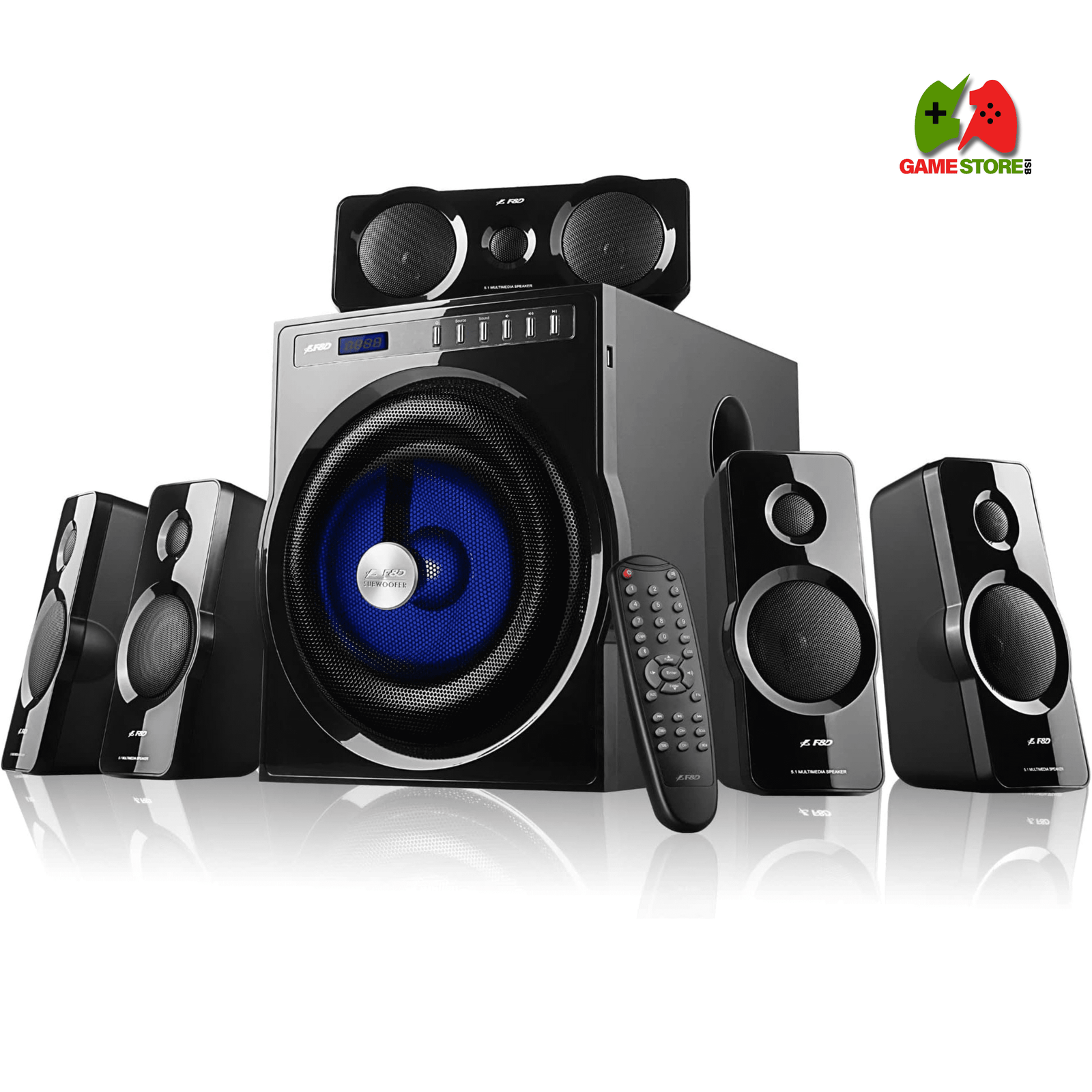 F&D F6000X 5.1 Home Theater System – Powerful 270W surround sound with Bluetooth, USB, AUX, and deep bass subwoofer.