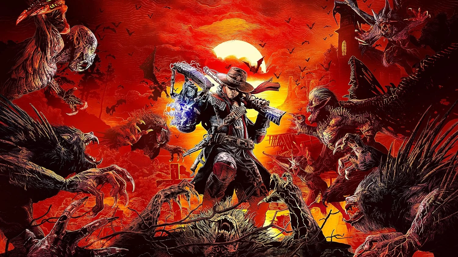 Evil West PS5 game cover showing Jesse Rentier with a gauntlet and rifle facing vampires in the Wild West - Evil West PS5 action game Pakistan