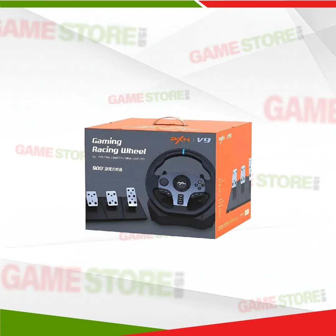 PXN V9 Gaming Racing Wheel Used with pedals and gear shifter setup
