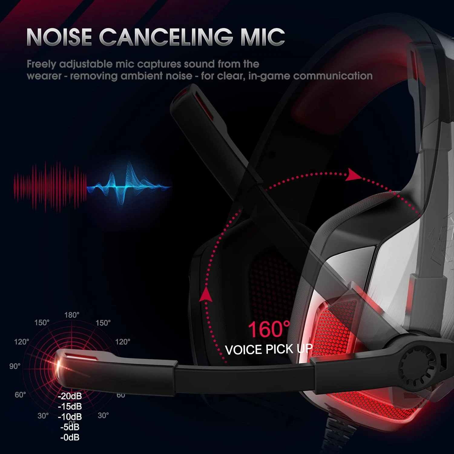 Hunterspider RGB gaming headset with LED lighting in red