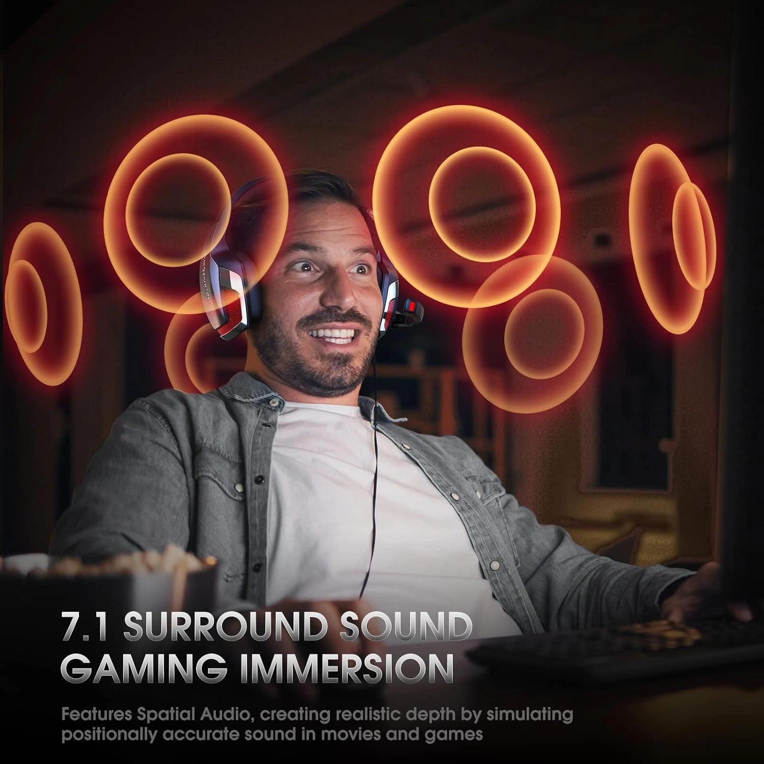 Hunterspider RGB gaming headset with LED lighting in red