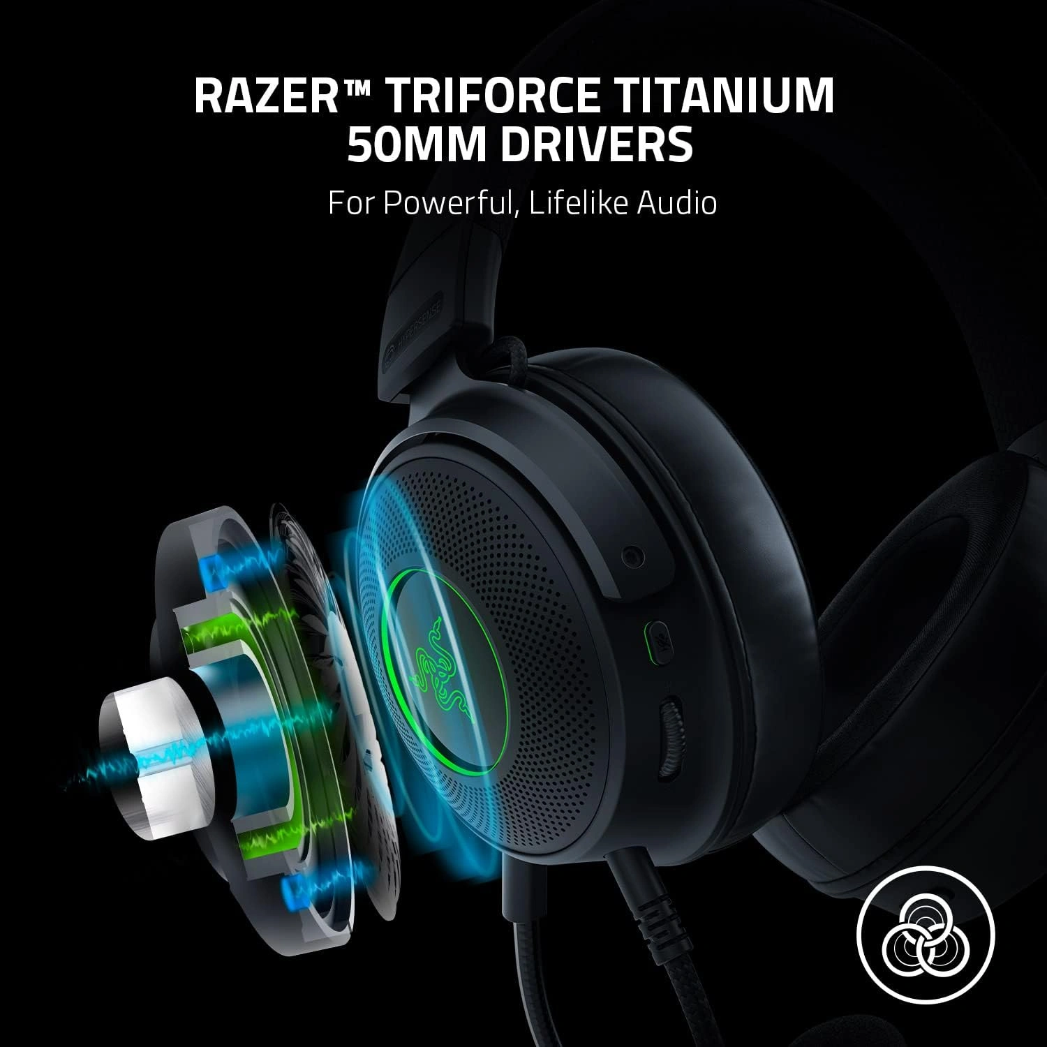 Razer Kraken V3 HyperSense haptic gaming headset with USB connectorRazer Kraken V3 HyperSense haptic gaming headset with USB connector