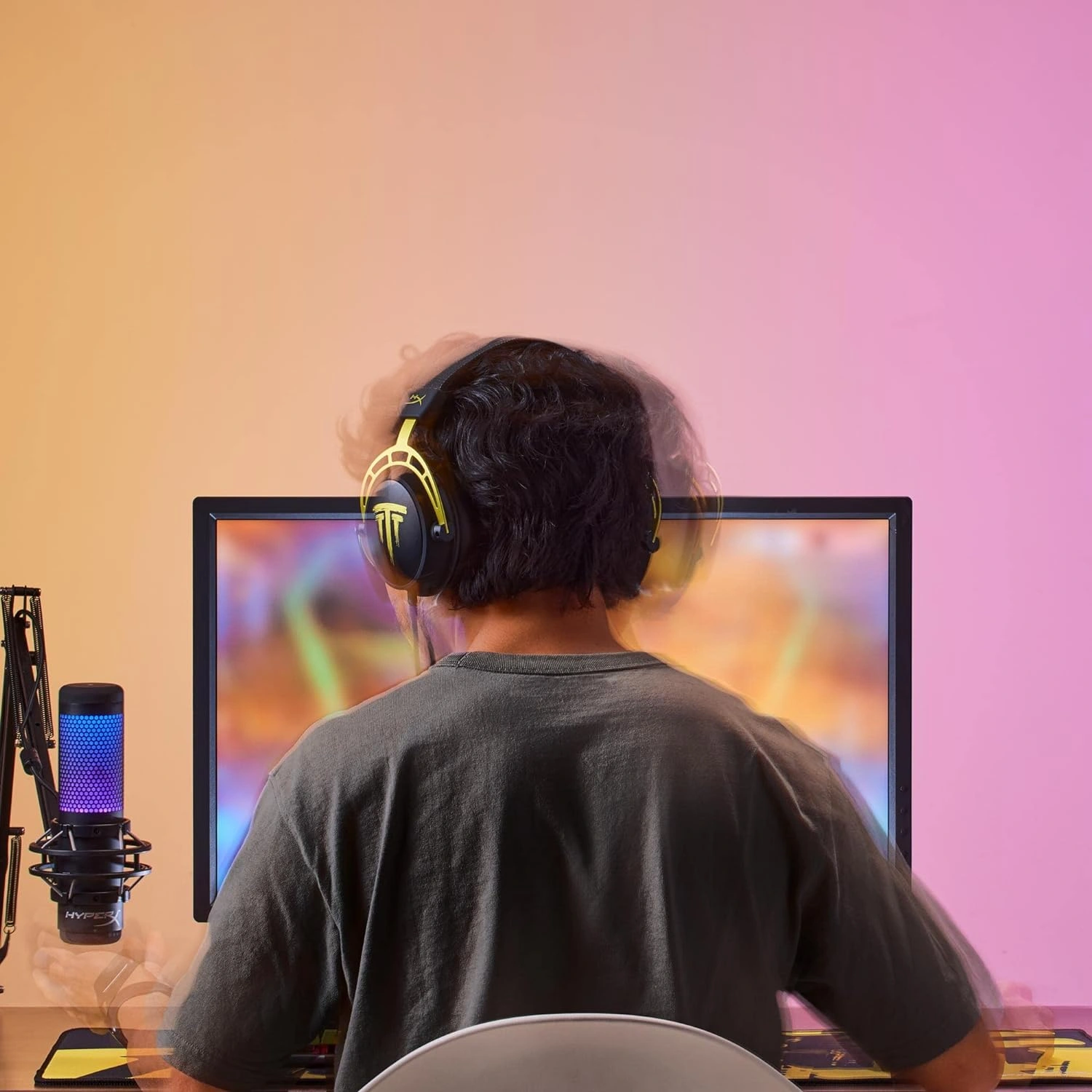 HyperX Cloud Alpha TimTheTatMan Edition yellow and black gaming headset with detachable mic