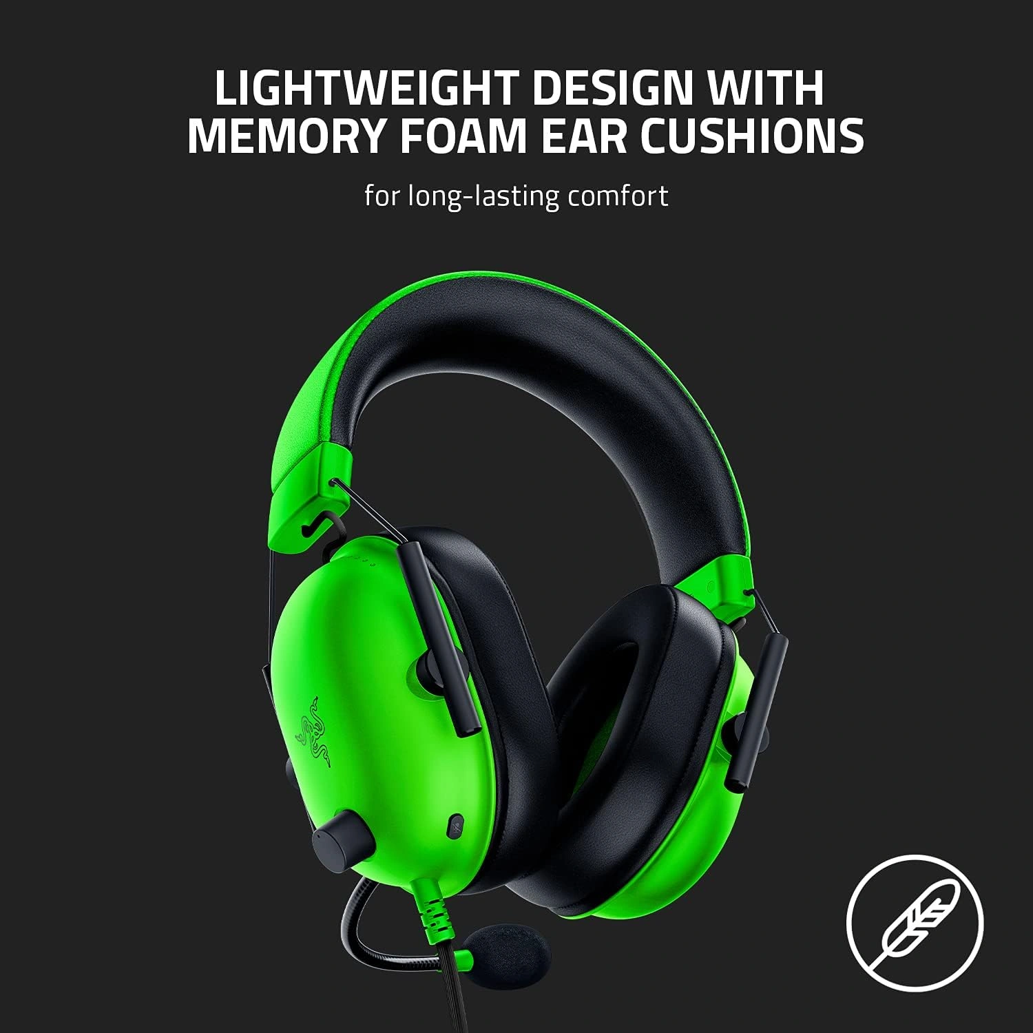Razer BlackShark V2 X green gaming headset with 7.1 surround sound and memory foam ear cushions