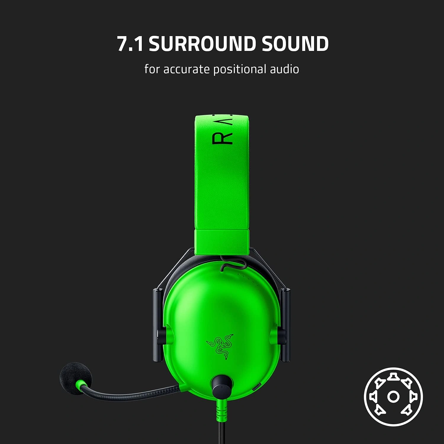 Razer BlackShark V2 X green gaming headset with 7.1 surround sound and memory foam ear cushions