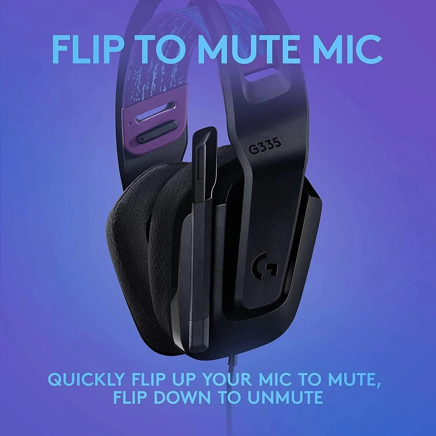 Logitech G335 black wired gaming headset with flip-to-mute microphone, renewed