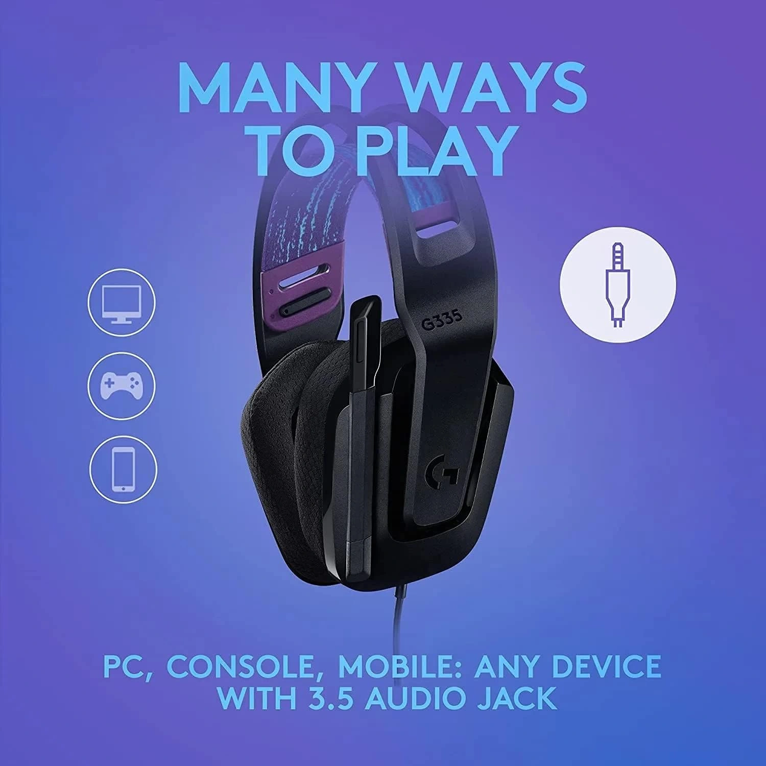 Logitech G335 black wired gaming headset with flip-to-mute microphone, renewed