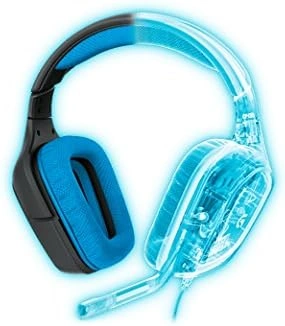 Logitech G430 7.1 surround sound gaming headset with foldable mic and blue accents
