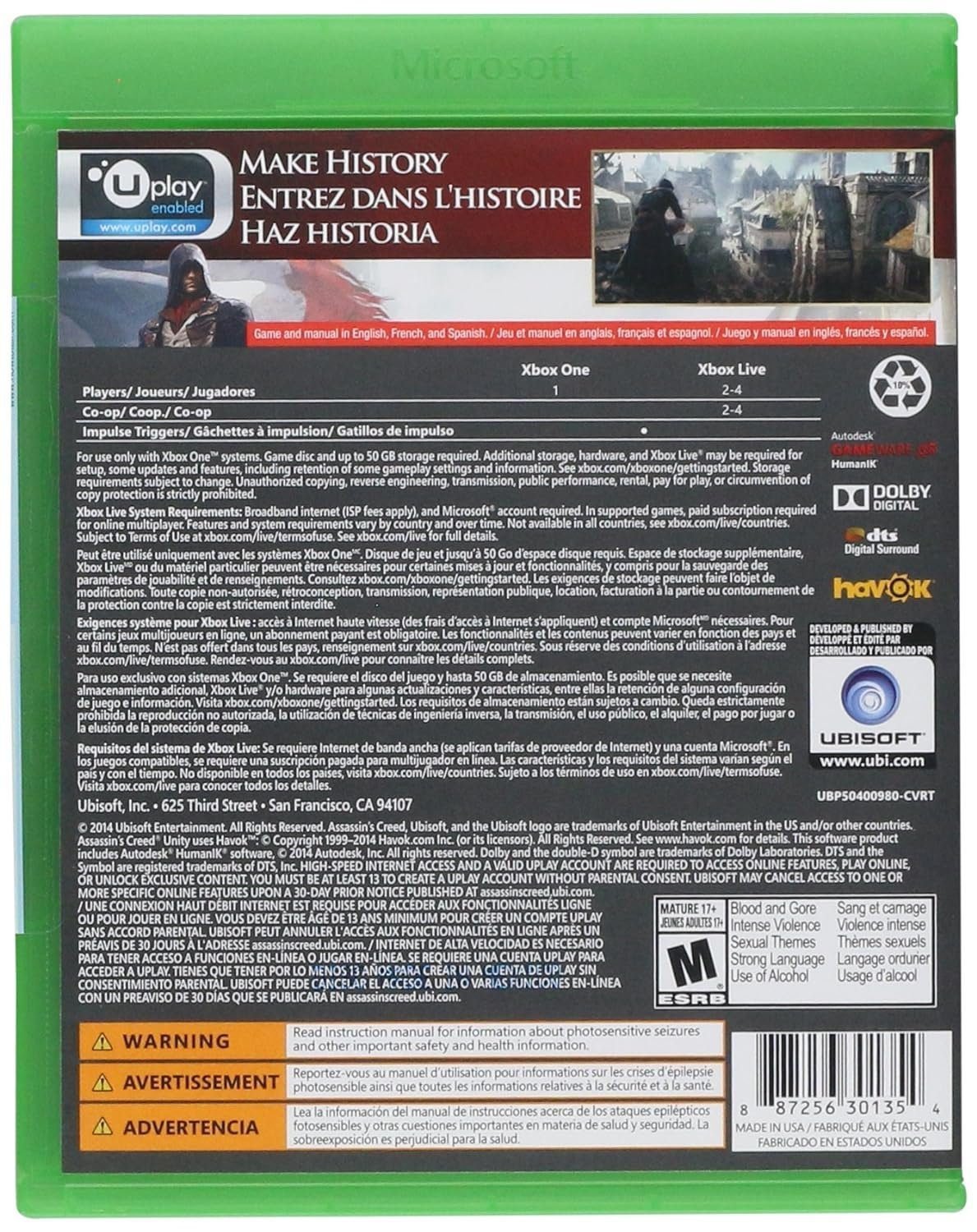 Assassin's Creed Unity Xbox One used game cover, AC Unity Xbox One, Best Open World Games Xbox One